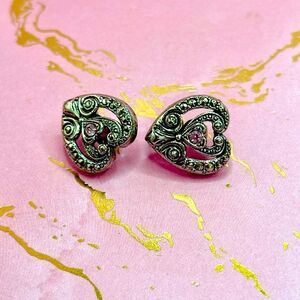 Avon Women's Vintage Silver Heart Faux Purple Stone Clip on Earrings